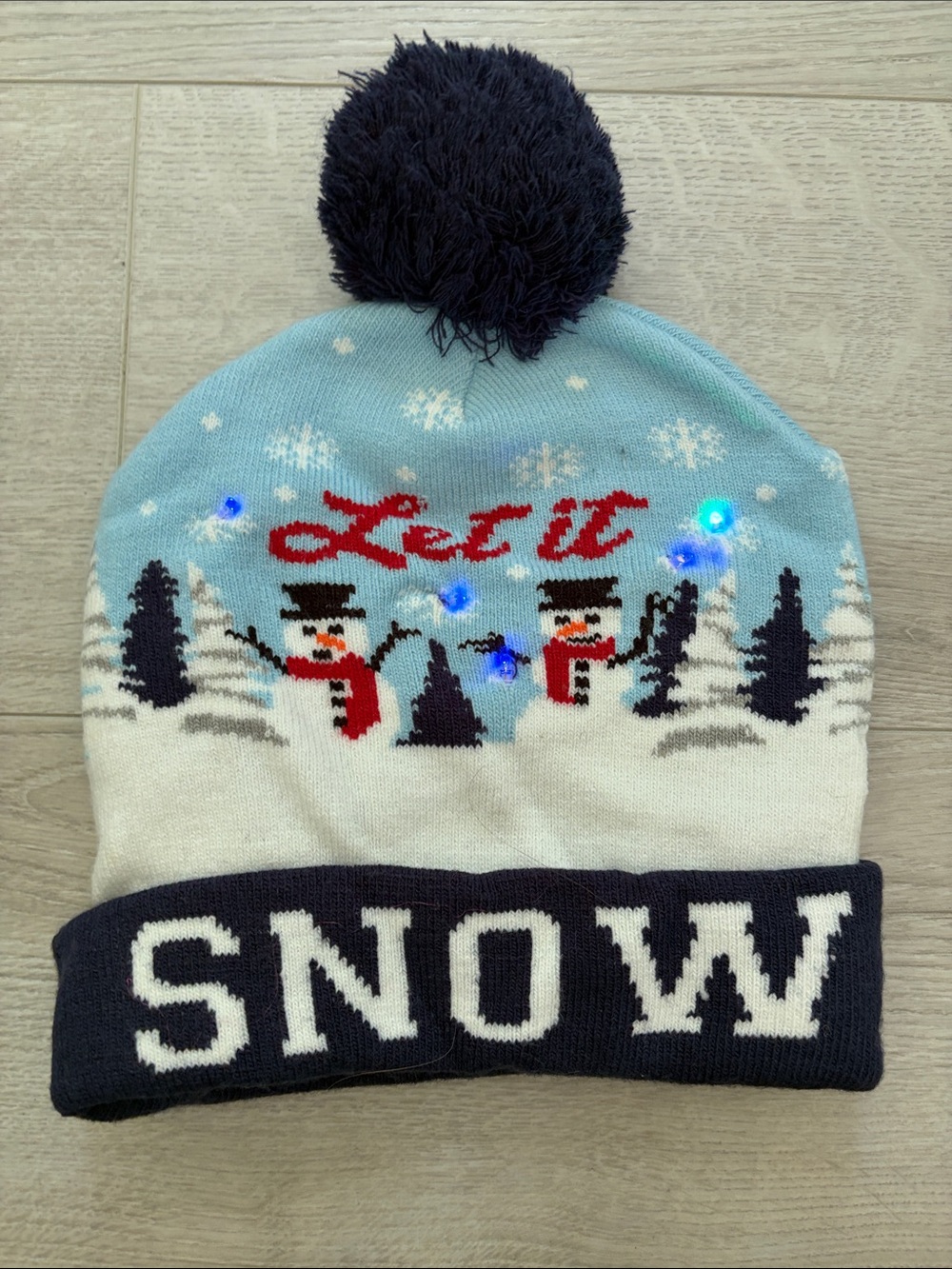 Let It Snow Light-Up Pom Beanie Hat - Blue
